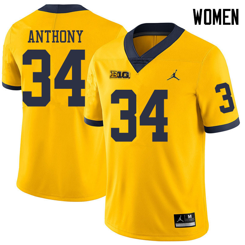 Jordan Brand Women #34 Jordan Anthony Michigan Wolverines College Football Jerseys Sale-Yellow